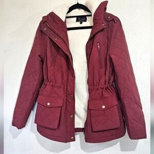 Eden Society Quilted Jacket with Sherpa Lining, Red, Size Small NWOT